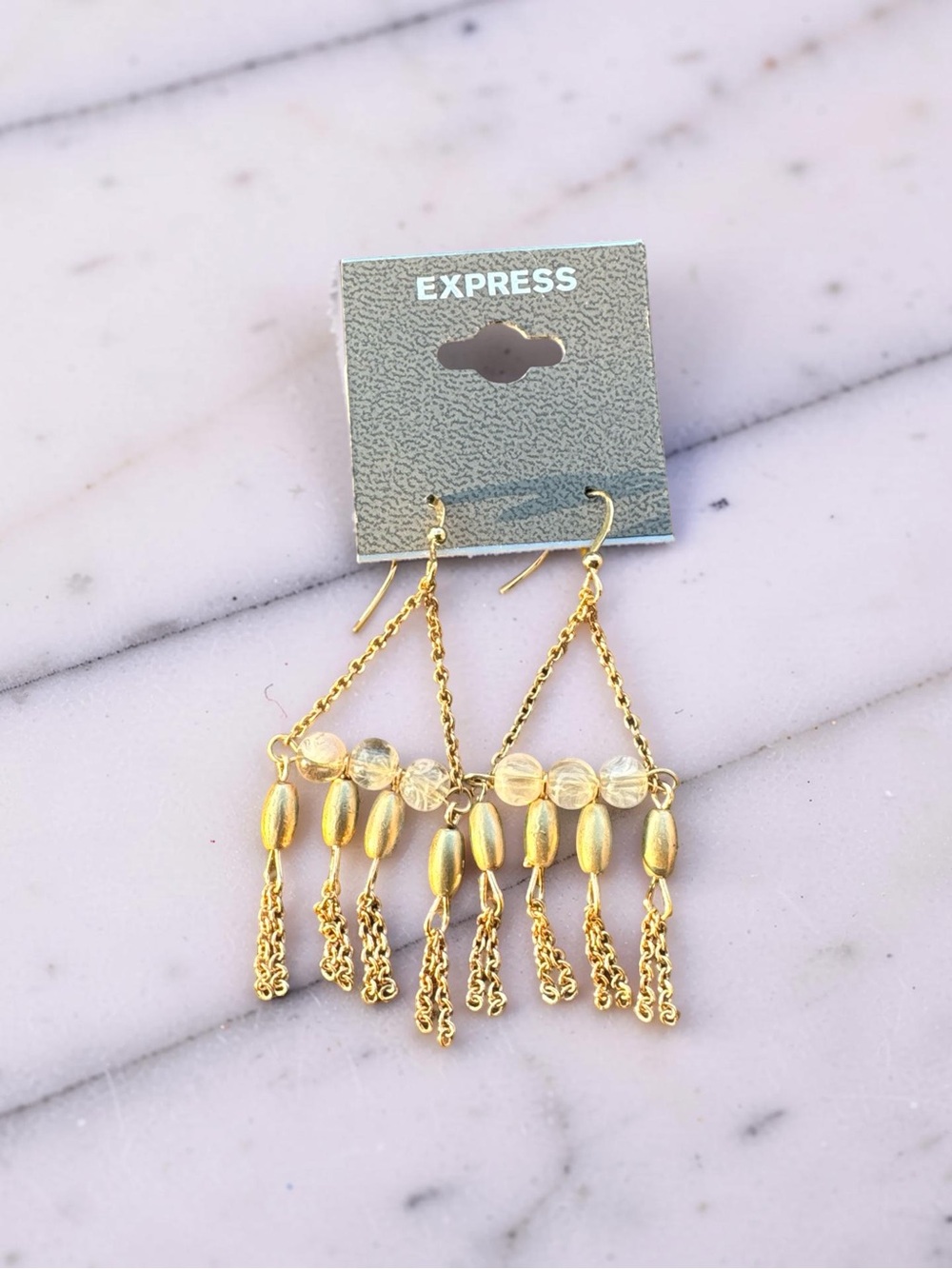 Express Gold Beaded Chain Fringe Earrings